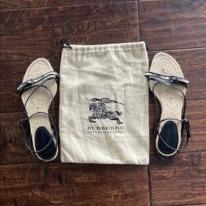 Burberry Black and Tan Espadrille Sandals